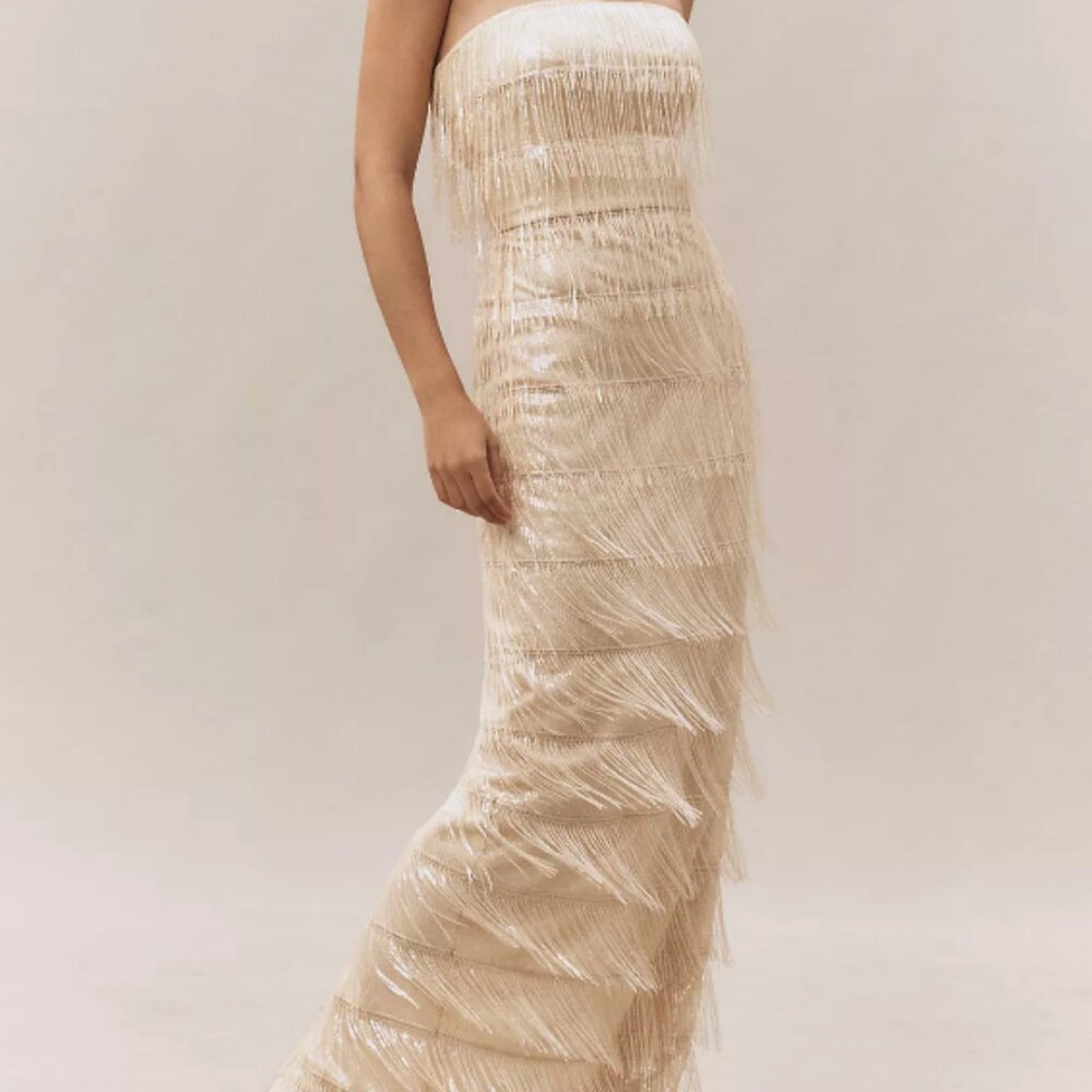 Dress the Population Tanya Beaded Fringe Gown Sz M